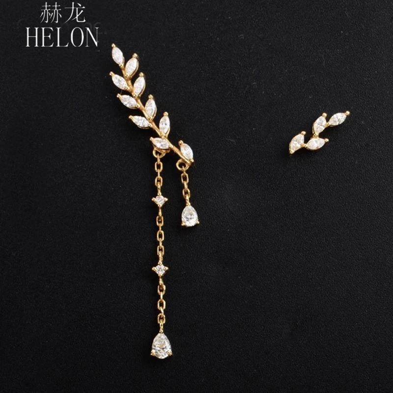 

HELON Solid 18K Yellow Gold H/SI Natural Diamonds Stud Earrings for Women Trendy Party Fine Jewelry Diamonds Earrings