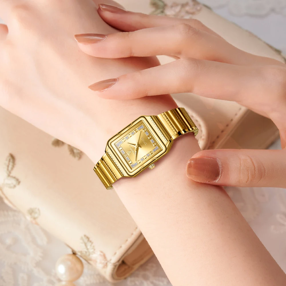 LIEBIG Jam Tangan Kuarsa Elegan Jam Tangan Bergaris Baja Tahan Karat untuk Wanita Jam Tangan Tahan Air Mewah Sederhana dan Gelang Hadiah Anak Perempuan