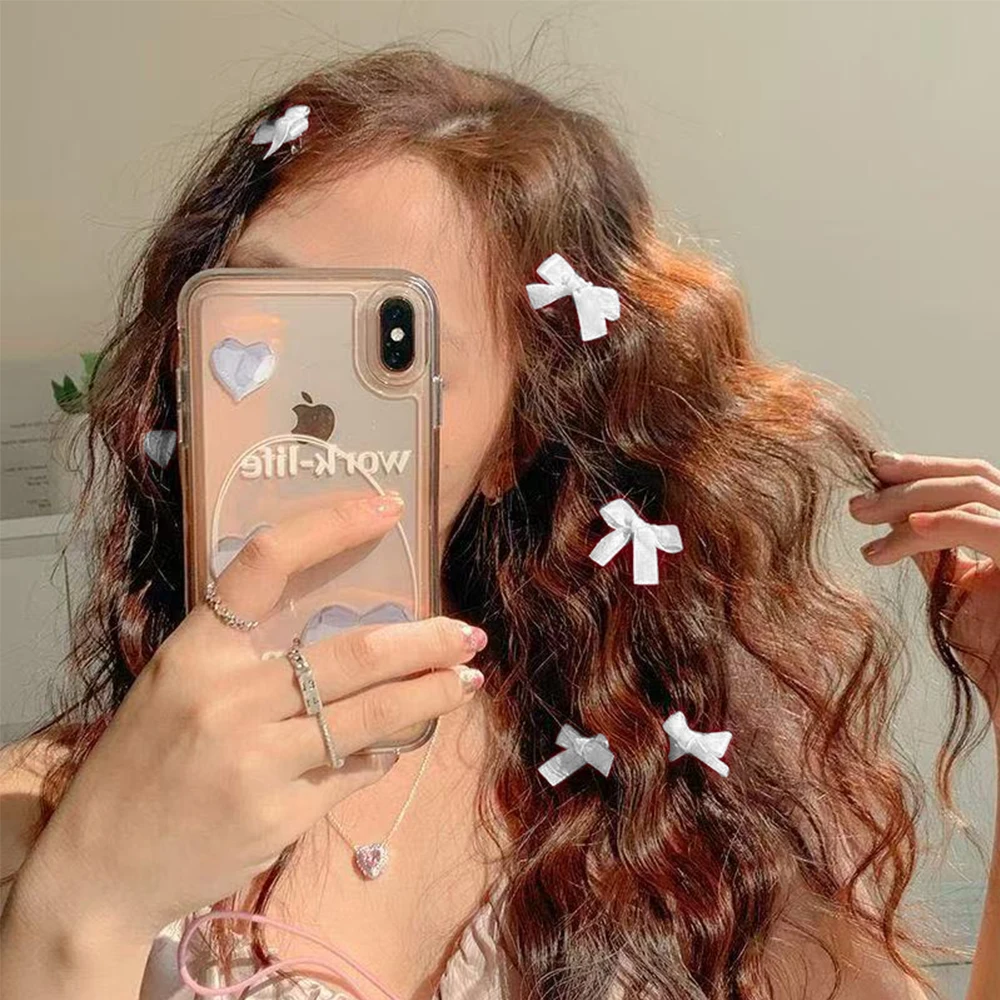 

2-10Pcs Y2k Girls Off White Bows Mini Hair Clips Hairpin Headwear Barrette Handmade Ribbon Bangs Clip Fashion Hair Accessories