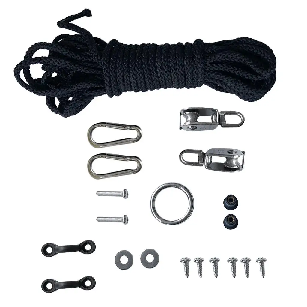 Kayak Boat Anchor Trolley Kit Pad Eye Rope Pulley Hook Hardware Accessories