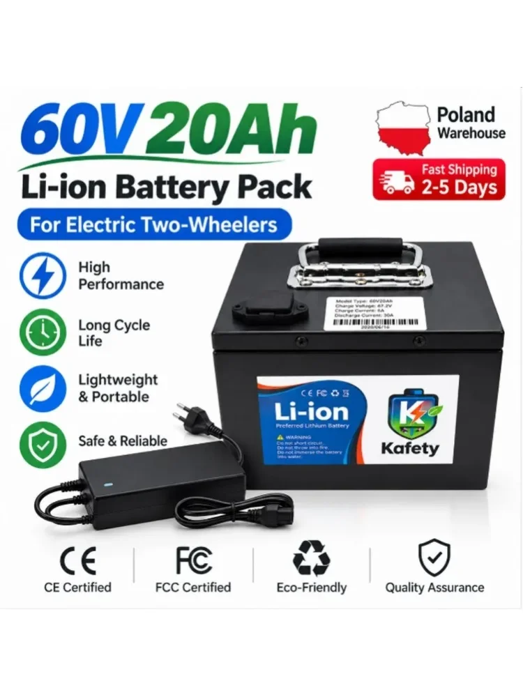 60V 18650 Lithium-Akku 20000mAh kompatibel mit 500W-3000W Motor, Elektroroller/Elektrofahrrad, tragbarer Controller