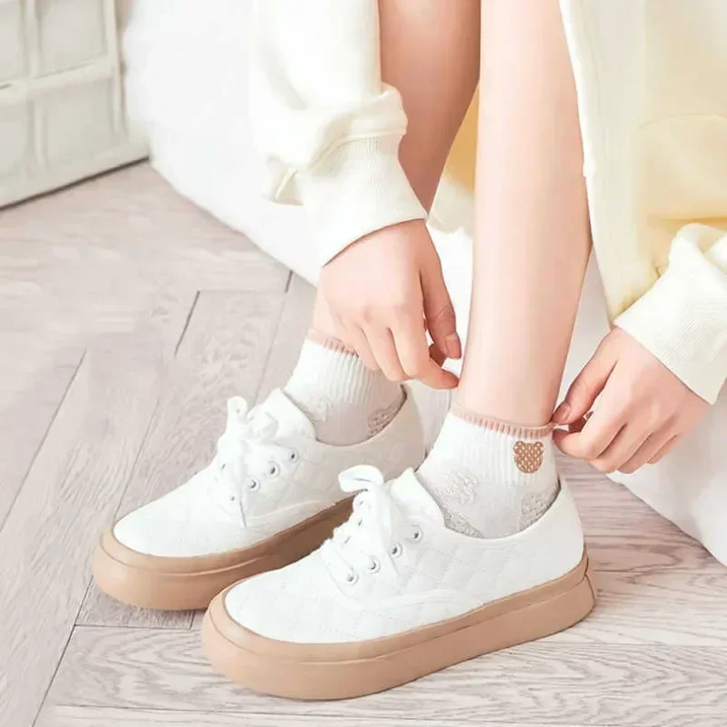 Chaussette ถุงเท้าถุงเท้าหญิงข้อเท้าตาข่ายเกาหลีน่ารักการ์ตูนฤดูร้อนสั้นตัด 5 คู่เรือนุ่มผู้หญิง Femme