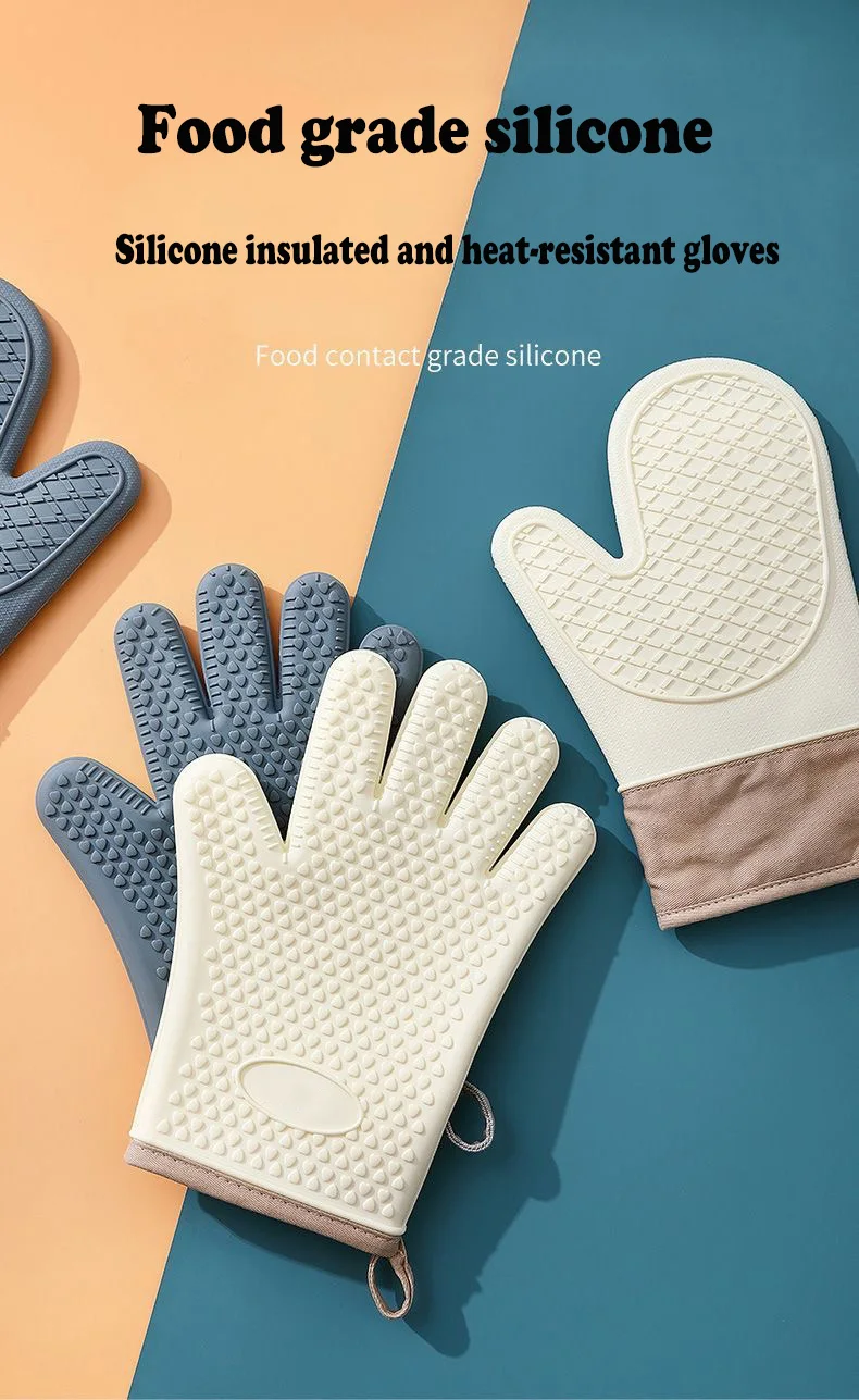 

Food Silicone Heat Resistant Gloves Anti Scalding Oven Mitts with Non-Slip Free Kitchen Gloves for Cooking Thermal Insulation