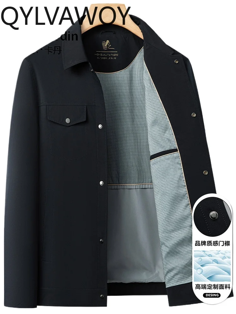 

QYLVAWOY 100% Polyester 2025 Spring Autumn New Men's Jacket Middle-Aged Dad's Lapel Workwear Jacket Top Outerwear LJ2807