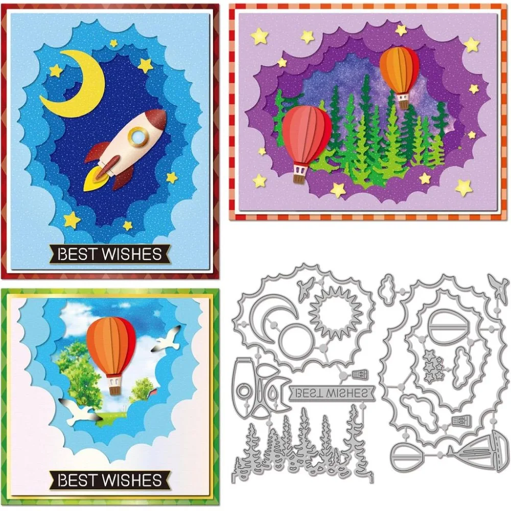 Mehrschichtige Himmel-Stanzformen Wolken Sonne Metall-Stanzschablonen Mond Wassertunnel Schneide- und Prägeschablonen für Scrapbooking