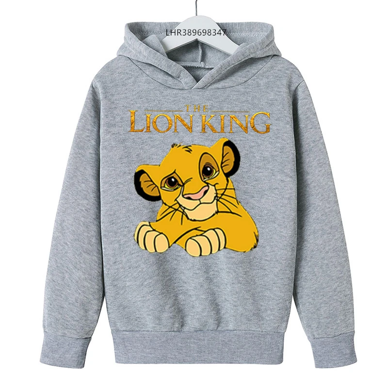 Lion King Simba Children Hoodie for Boys Thick Long Sleeve Clothing Autumn Cartoon Figure Girls Hoodies with Hat Sweatshirt