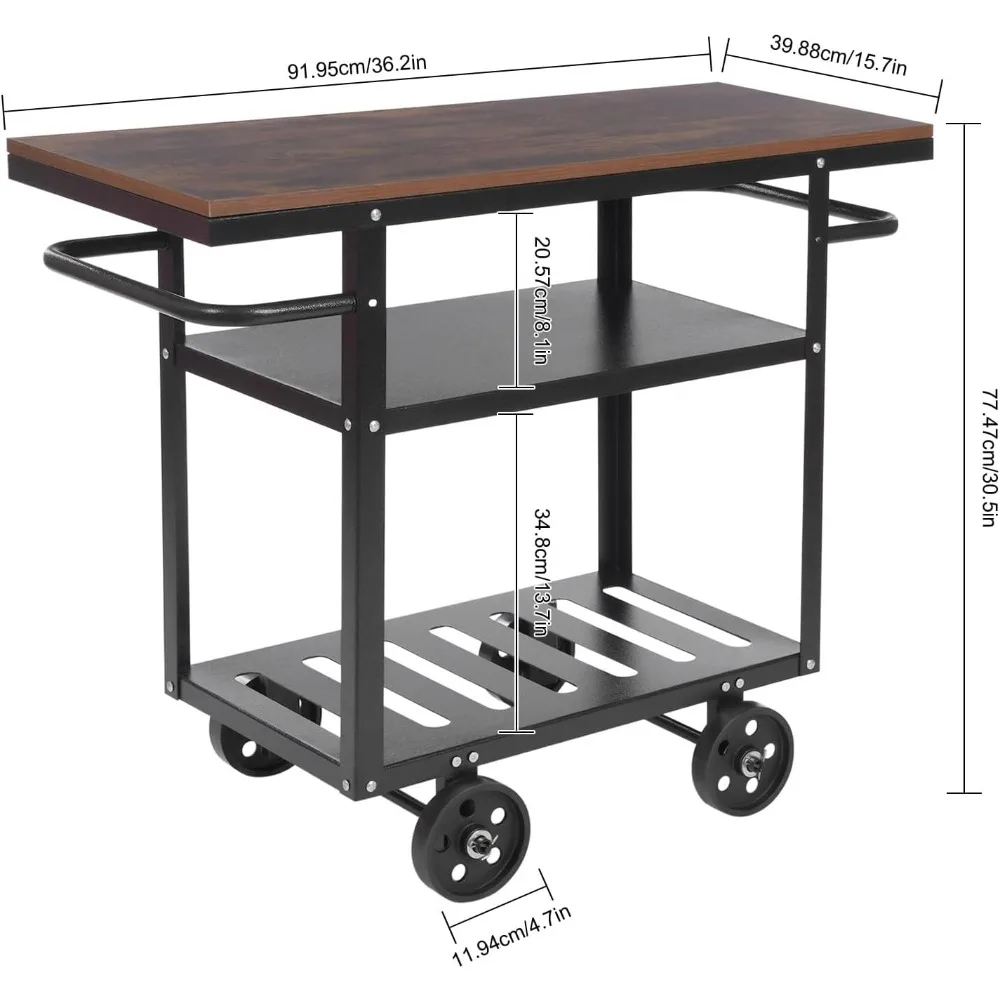عربة بار دوارة ثلاثية الطبقات، عربة تقديم متنقلة صناعية عتيقة لتخزين المطبخ وعربة المرافق، مثالية للقهوة #2