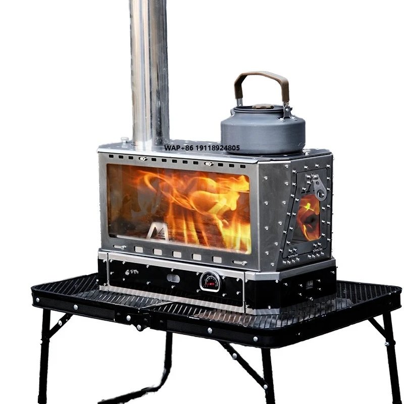 Mountcat Outdoor 304 Stainless Steel Foldable Wood-Burning Stove Portable Wood-Fueled Heating Barbecue Grill Camping Use