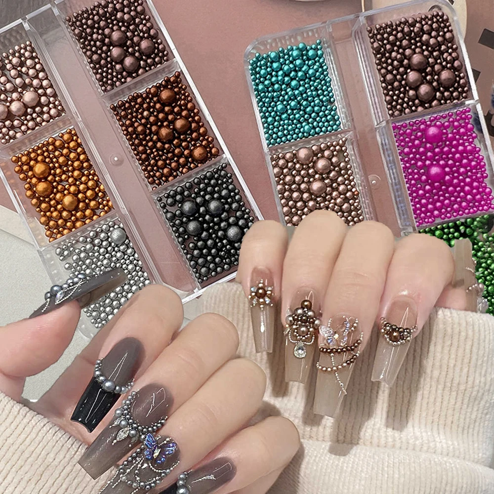 ชาร์มตกแต่งเล็บมุกหลากสี 6 ช่อง ลายเมลลาร์ด ลูกปัดมุกกลมหลากสีสันสำหรับคริสต์มาส ประดับเพชรเทียม DIY ตกแต่งเล็บลายคริสต์มาส