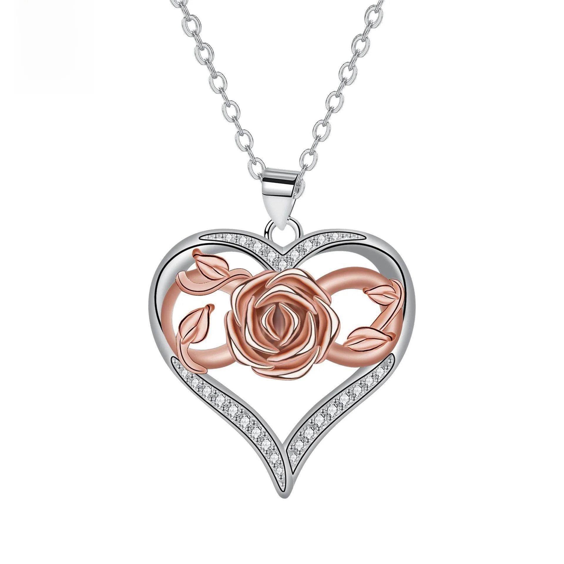 

Ожерелье с подвеской в виде сердца и розы ко Дню святого Валентина, женское, мультяшное, трансграничное украшение, китайский бренд Fem Sle