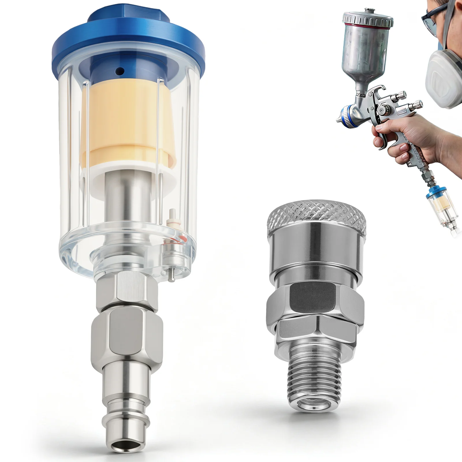 1/4 Inch Inline Air Oil Water Separator Filter with Euro Quick Coupler for Paint Spray Gun Pneumatic Compressor Moisture Trap