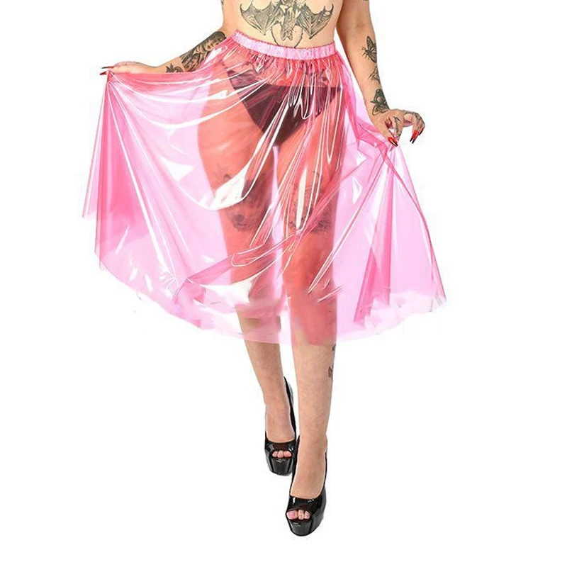 PVC Transparent Sexy Plastic Long Skirt With Elastic Waist Half Length Skirt Soft Smooth Silent ABDL Sissy Waterproof Skirts