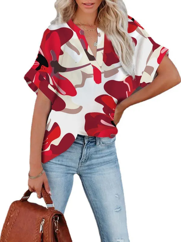 

Свободная женская футболка с V-образным вырезом и коротким рукавом, повседневный модный топ, летняя женская футболка свободного кроя с коротким рукавом