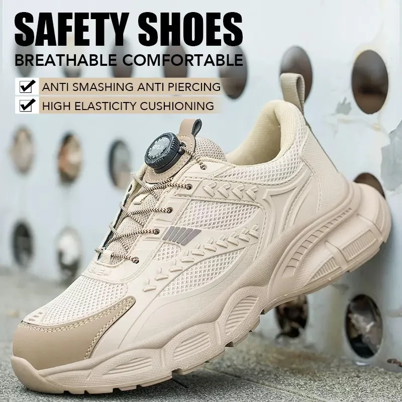 Work/Safety Shoes with Rotary Dial Closure: Anti-slip, Wear-resistant, Impact-resistant, and Puncture-resistant.
