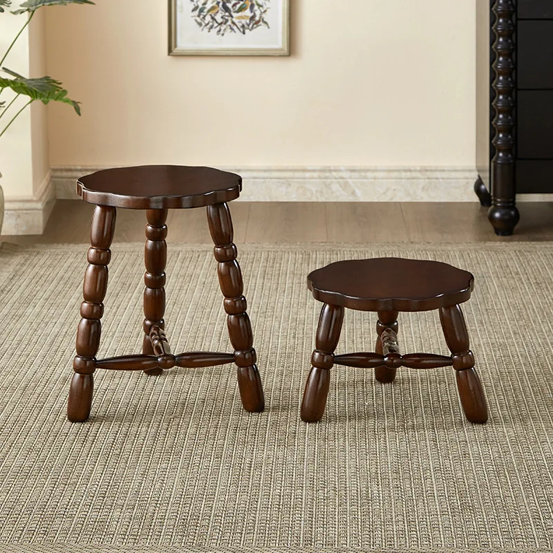 All solid wood plum blossom stool, small stool, retro style round shoe changing stool, living room home coffee table stool