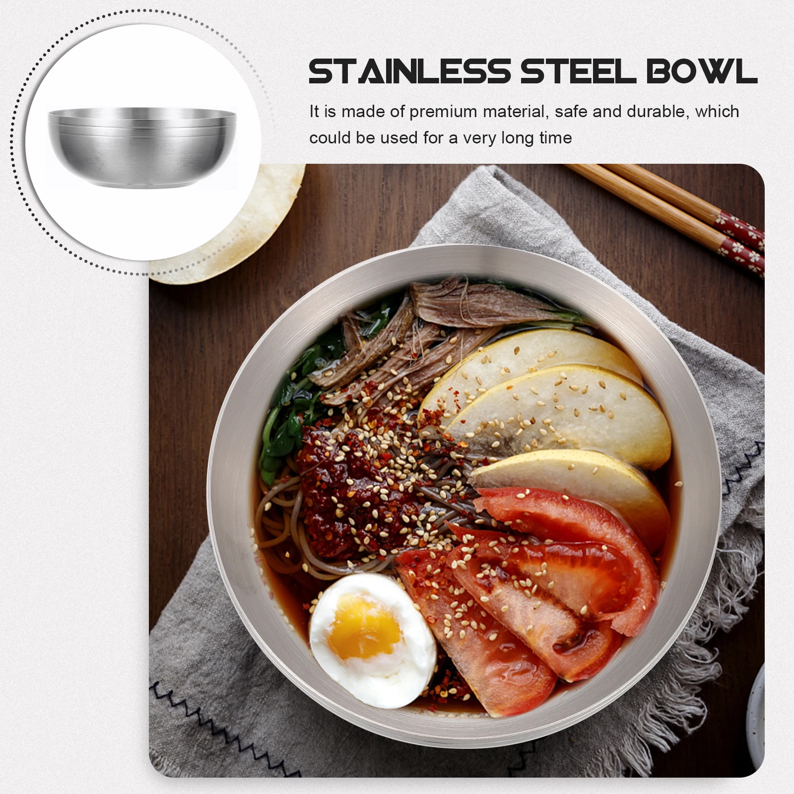 Stainless Steel Food Serving Bowl For Rice Noodles Soup Kitchen Tableware Household Multipurpose Soup Bowl Container