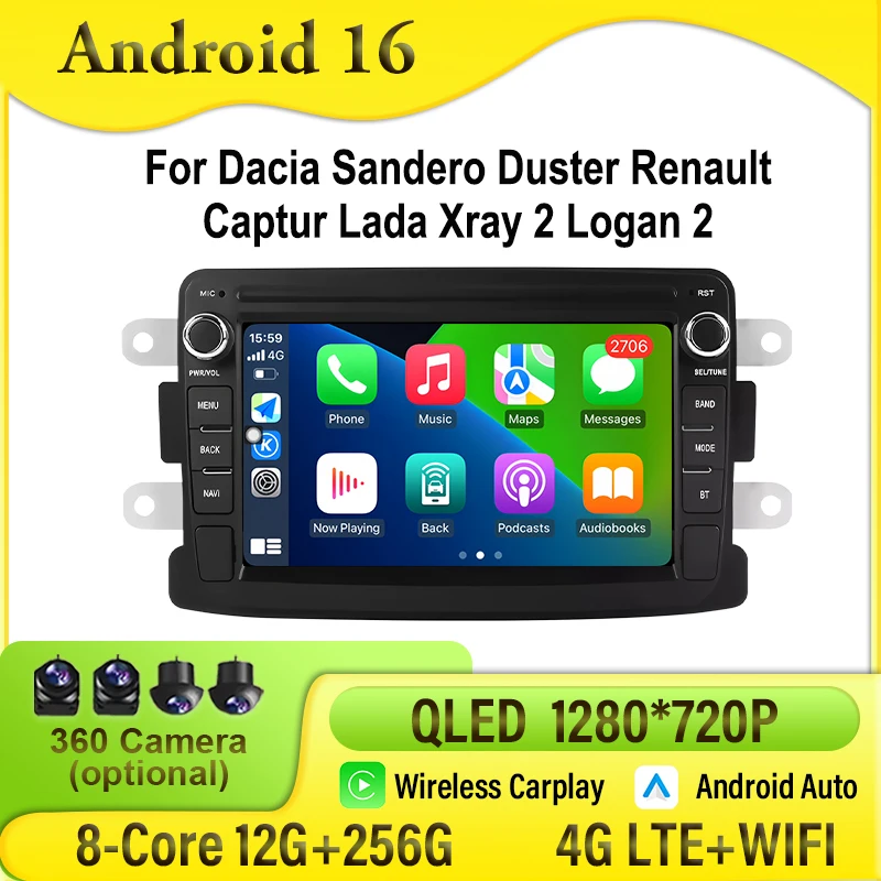 Android Car Radio for Dacia Sandero Duster Renault Captur Lada Xray 2 Logan 2 Carplay Car Stereo Multimedia Audio Player Screen