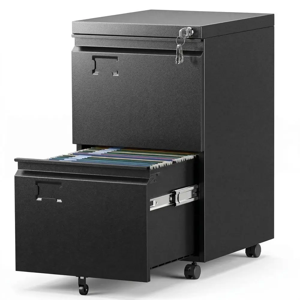 

de 2 cajones con cerradura, archivador de metal resistente para oficina en casa, soporte de impresora debajo del escritorio con