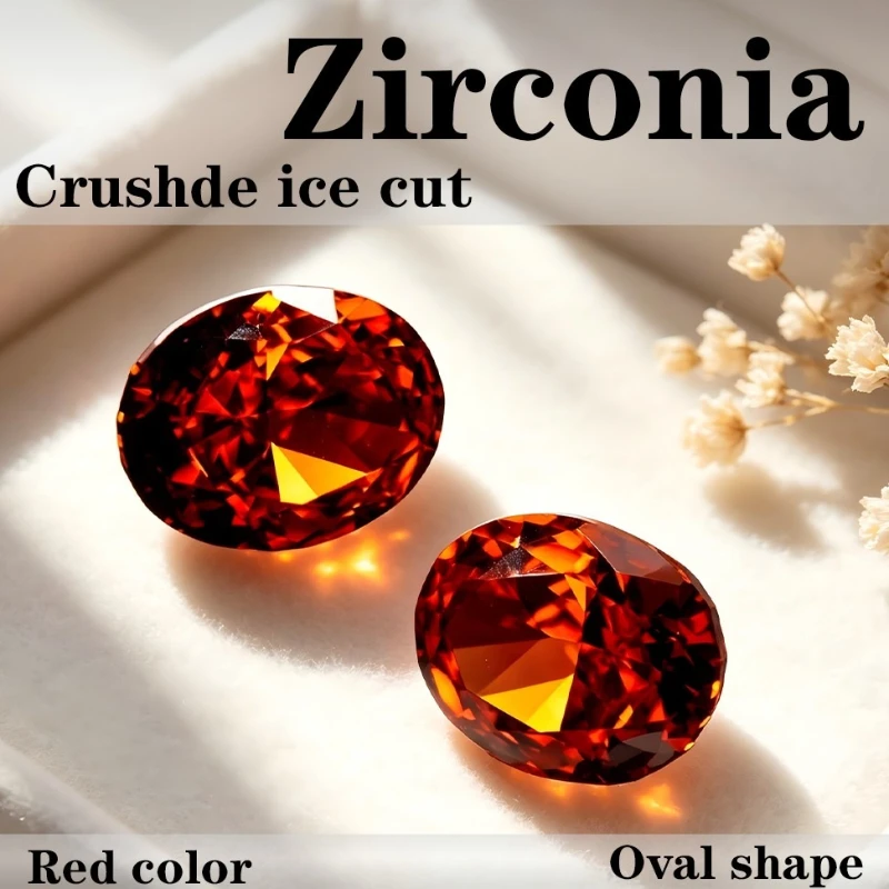 Kubischer Zirkonia Stein, ovale Form, Crushed-Ice-Schliff, rote Farbe, CZ 4K-Schliff, 5A+ Qualität, Laborproduktion – Detail 1