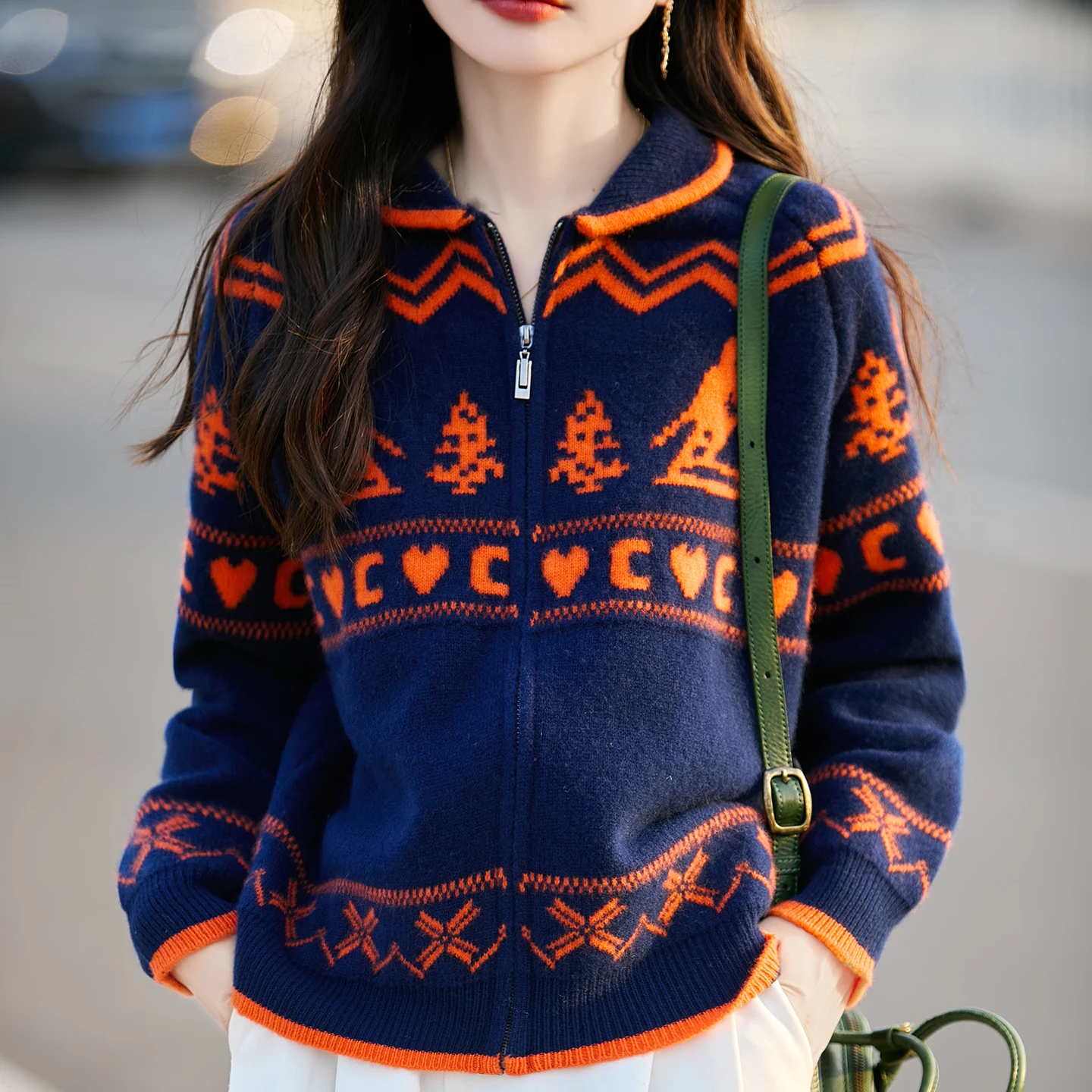 

Свитер из 100% мериносовой шерсти, отложной кардиган, осень-зима, женский трикотаж на молнии с рукавами реглан, повседневная шикарная одежда из чистой шерсти, топ