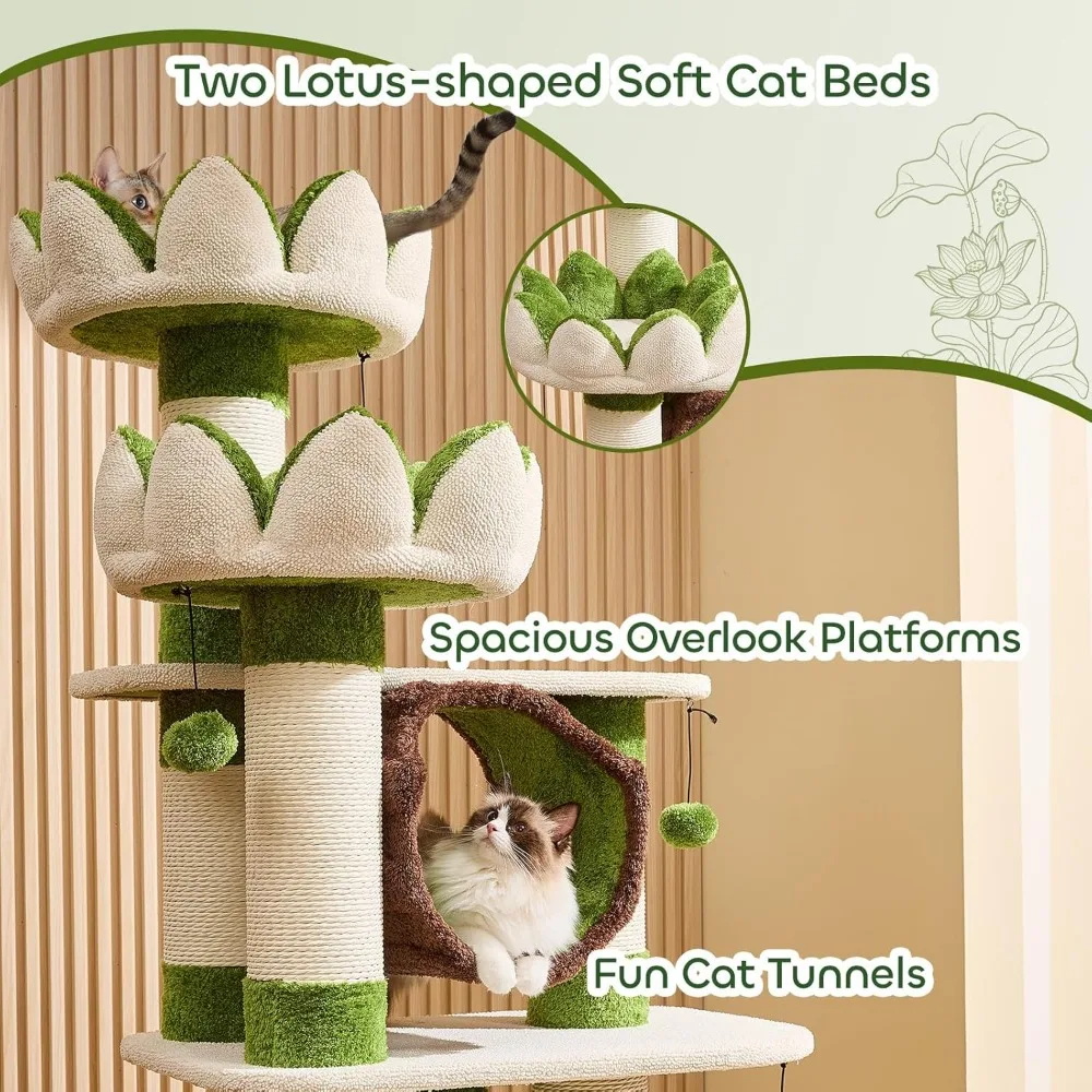 73 inch high indoor cat tree, tower with cat bed and sisal scratching board, multi-level house and cat climbing platform