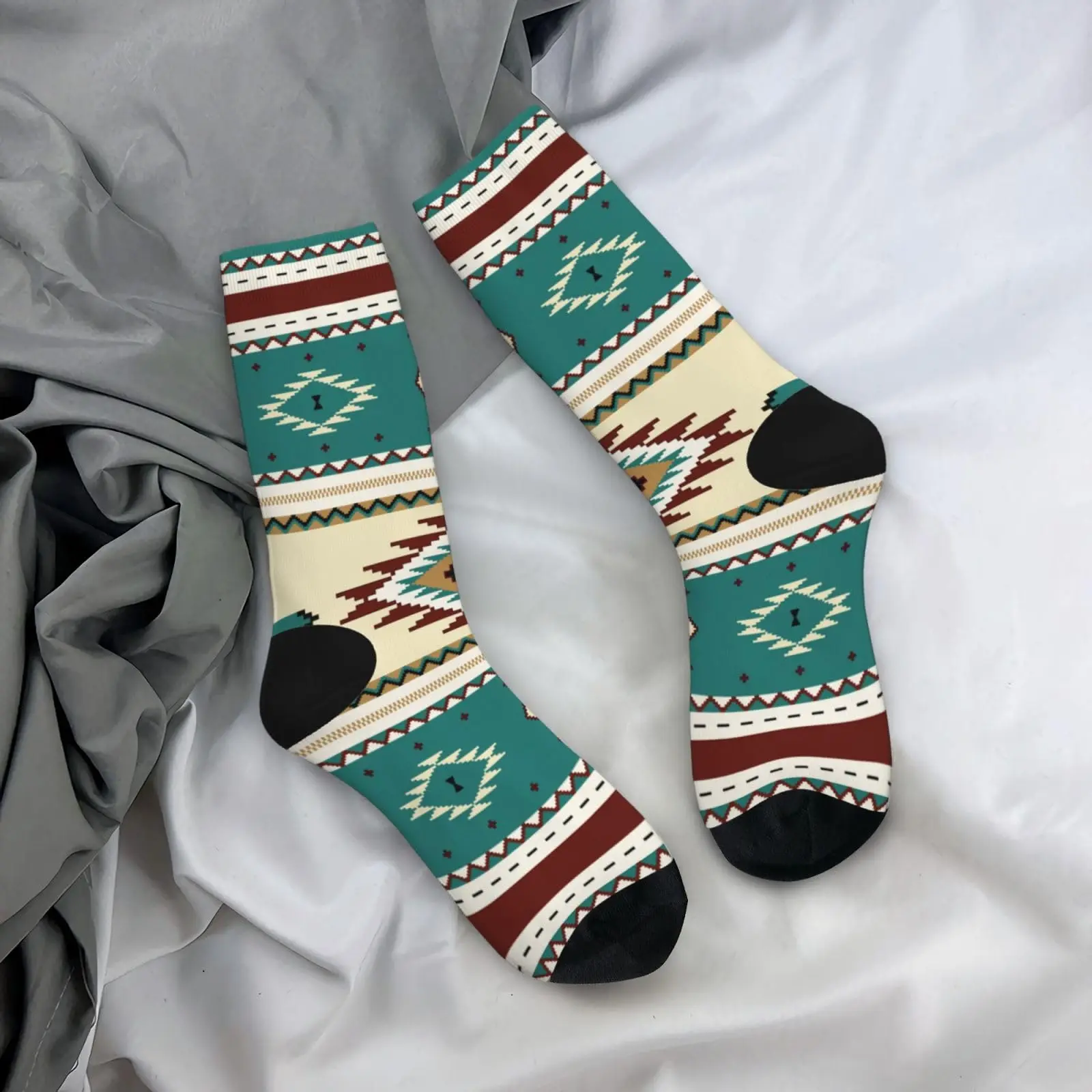 

Sturdy Polyester Socks Womens Walking Running Socks 3D Print Socks Ethnic Indiana Southwest Western Tribal Aztec Green
