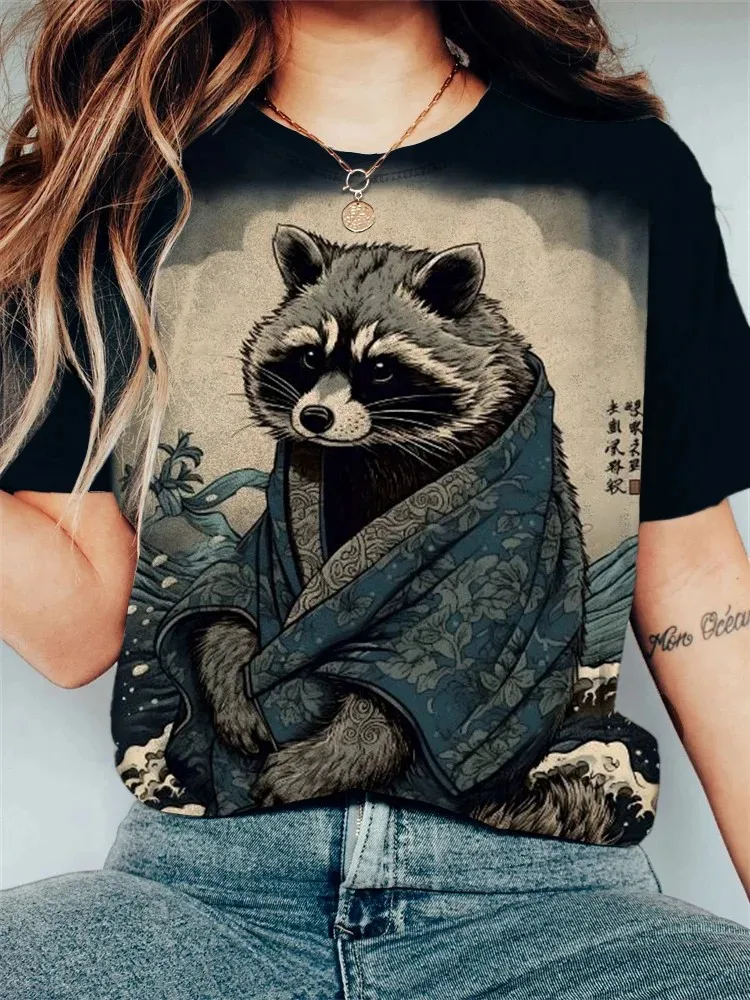 Women's Funny Animal Cat Printed T Shirt Short Sleeve Tees Tops 3D Prints O-Neck Shirts Summer Casual Women's Clothing Apparel