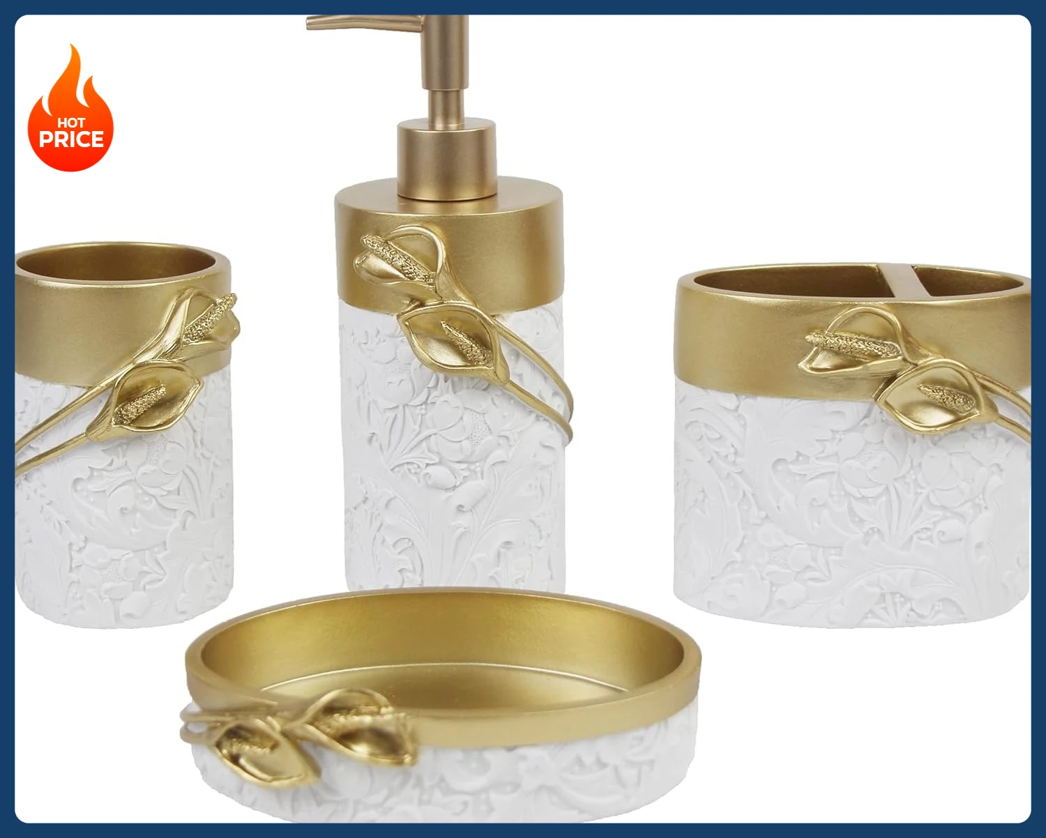 

[Горячее предложение! ] Набор аксессуаров для ванной комнаты, золотой дизайн, держатель для зубных щеток, декор для ванной комнаты в фермерском доме, подарочный набор из 4 предметов из смолы для квартиры Nece