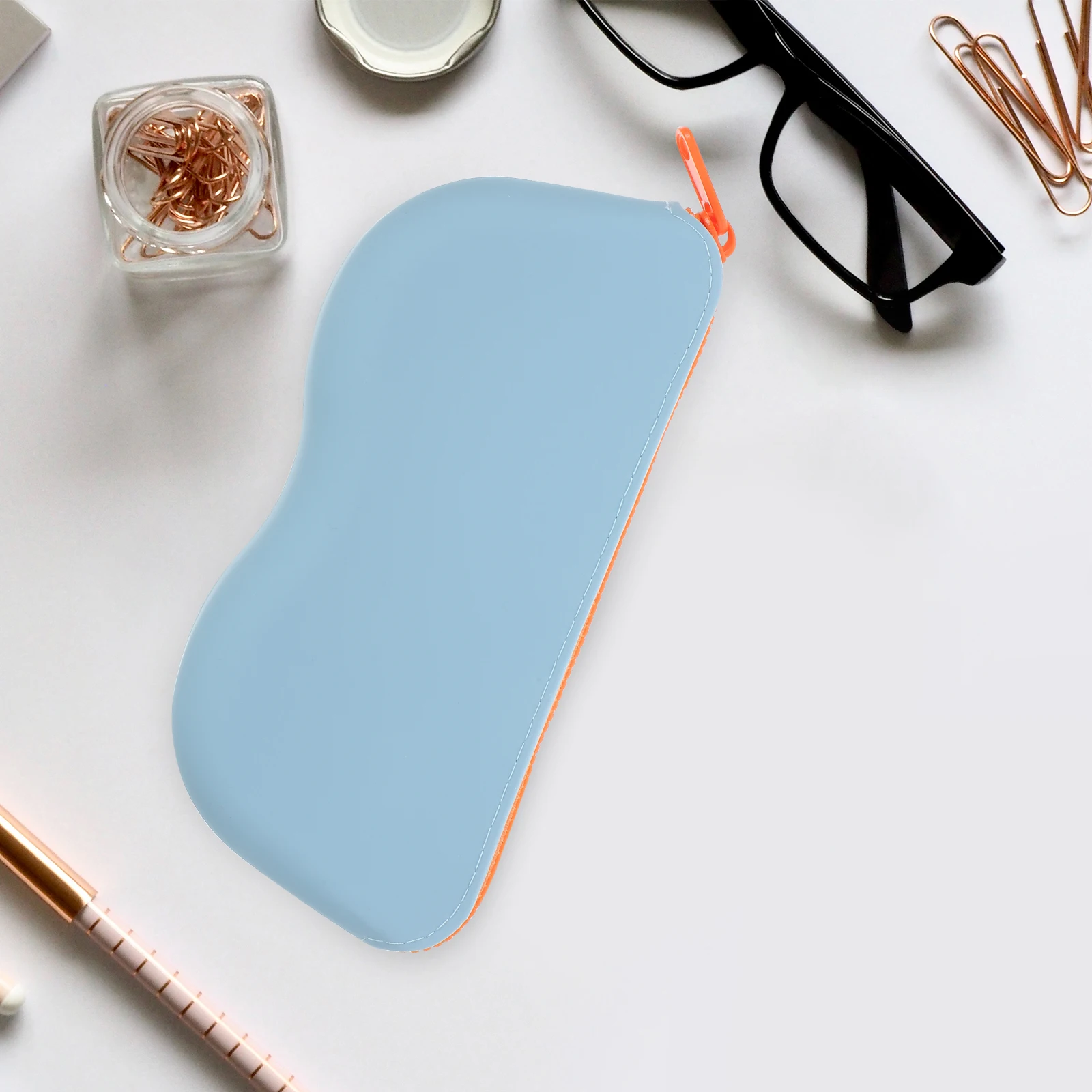 

Silicone Eyeglass Case Bag Travel Sunglasses Protective Zipper Durable Sky Blue Portable Universal For Men Women