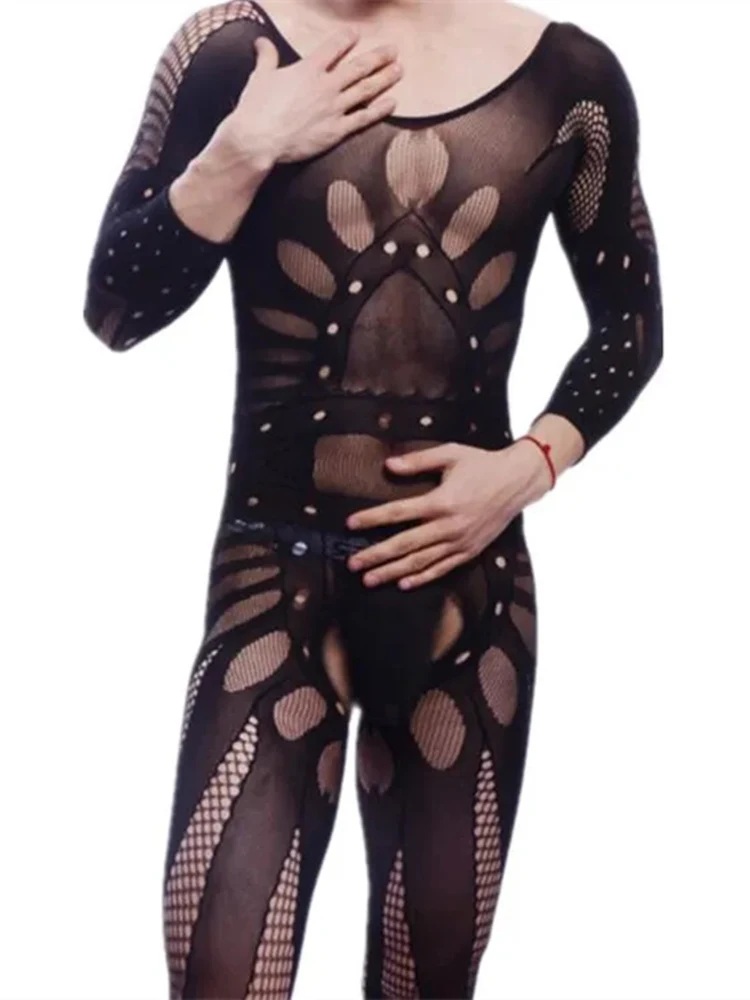 New Bodysuit Men Open Crotch Bodystocking Sissy Erotic Lingerie Fishnets Bodystocking Underwear Sexy Body Crotchless Jumpersuits