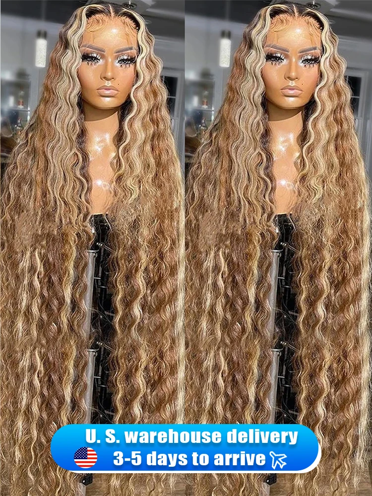 250 Density 30 40 Inch Highlight Ombre Deep Wave HD Lace Front Wig Colored Curly Human Hair Wig 13x6 Lace Frontal Wigs For Women