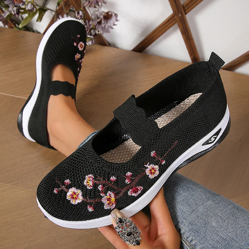 Lucyever Vintage Flowers Embroidery Sneaker Women 2024 Breathable Mesh Platform Shoes Woman Comfy Soft Sole Mother Shoes Ladies