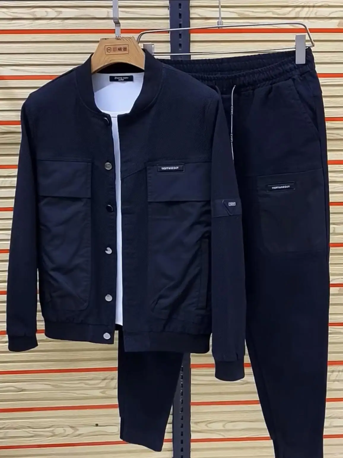 

Fall Winter Men's Baseball Collar Denim Jaet Set Casual Spor Loose Fit Two-Piece Suit Polyester Cotton Blend Long Sve