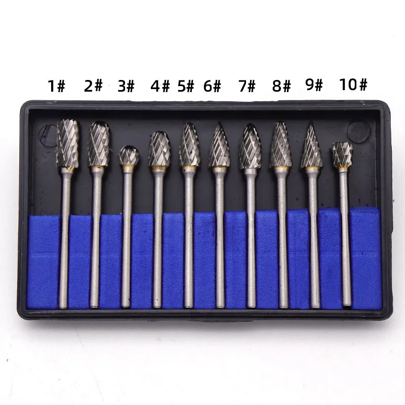 10 Pcs 3mm Shank Tungsten Steel Milling Cutter Burr Diamond Cut Rotary Dremel Tools Electric Grinding Rotary Tool