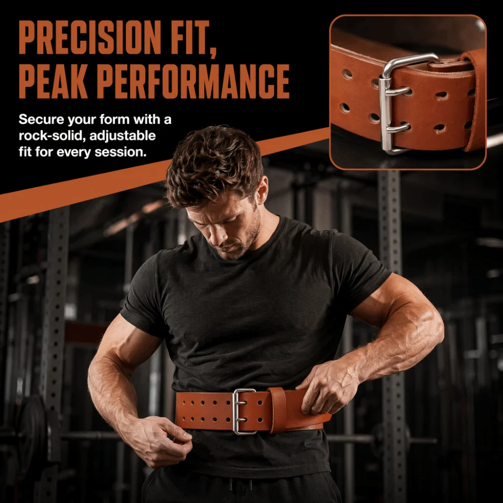 Full Grain Cowhide Weightlifting Belt Brown Adjustable Full Grain Cowhide Sturdy Waist Support Brown Leather Weightlifting Belt
