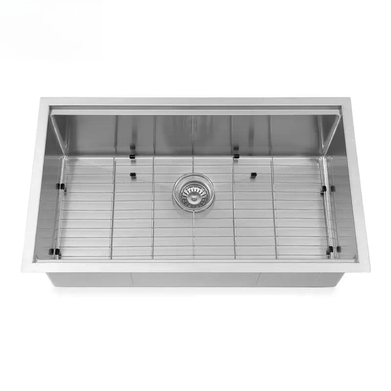 32 Inch Single Bowl Undermount Kitchen Sink Handcrafted SUS304 Stainless Steel Workstation with Integrated Drainboard for