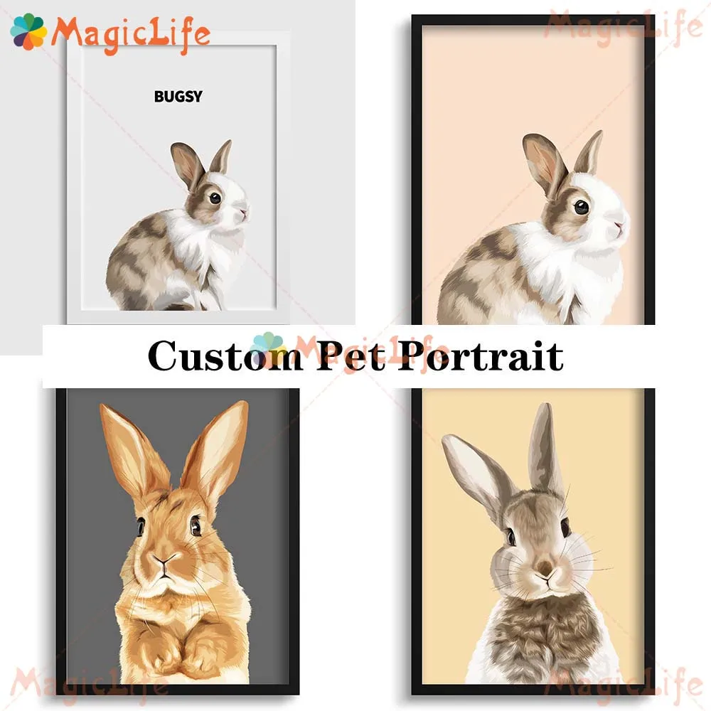 

Custom Pet Rabbit Photo and Name Animals Poster Wall Art Canvas Painting Wall Pictures For Living Room Decor Posters Unframed