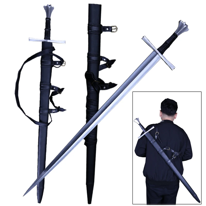 The Two Handed Gothic Battle Ready Sword, Full Tang, Hand Forged 1060 High Carbon Steel, Double Edges Sharp for Training