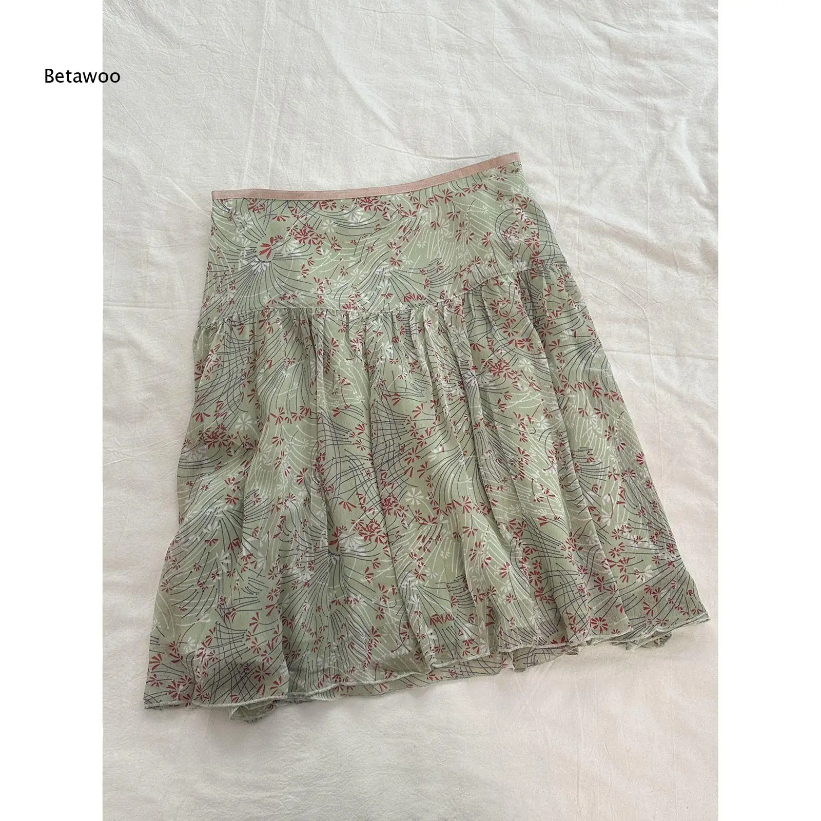 Yellow Floral Print Casual Chiffon Flared Mini Skirt