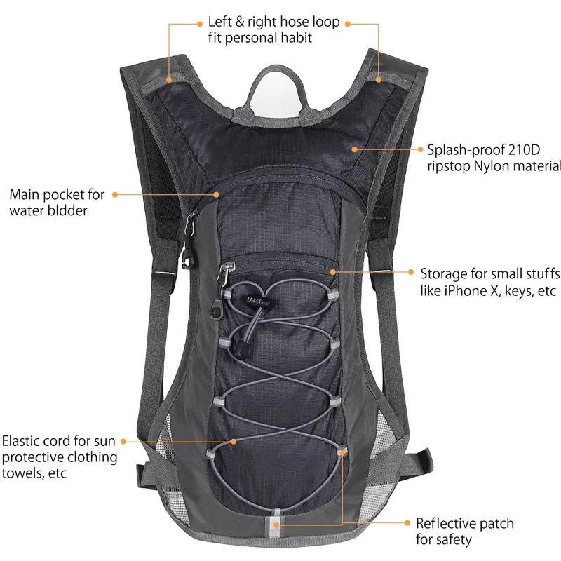 Outdoor cycling water bag backpack 2L large capacity, lightweight breathable hiking cross-country running backpack