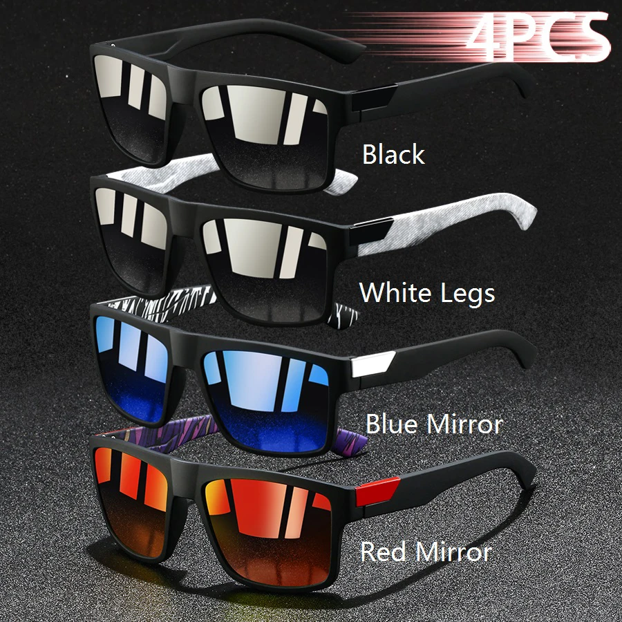4 Stück Modische Vintage Quadratische Sonnenbrillen für Herren Angeln Fahren Luxusmarken-Designer Sonnenbrillen Retro Eyewear – Detail 5