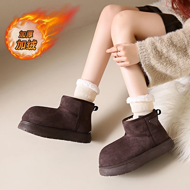 CRLAYDK Memory Foam Fuzzy Boots for Women Platform Big Toe Warm Fur Lined Suede Short Ankle House Bread Shoes Outdoor Botas