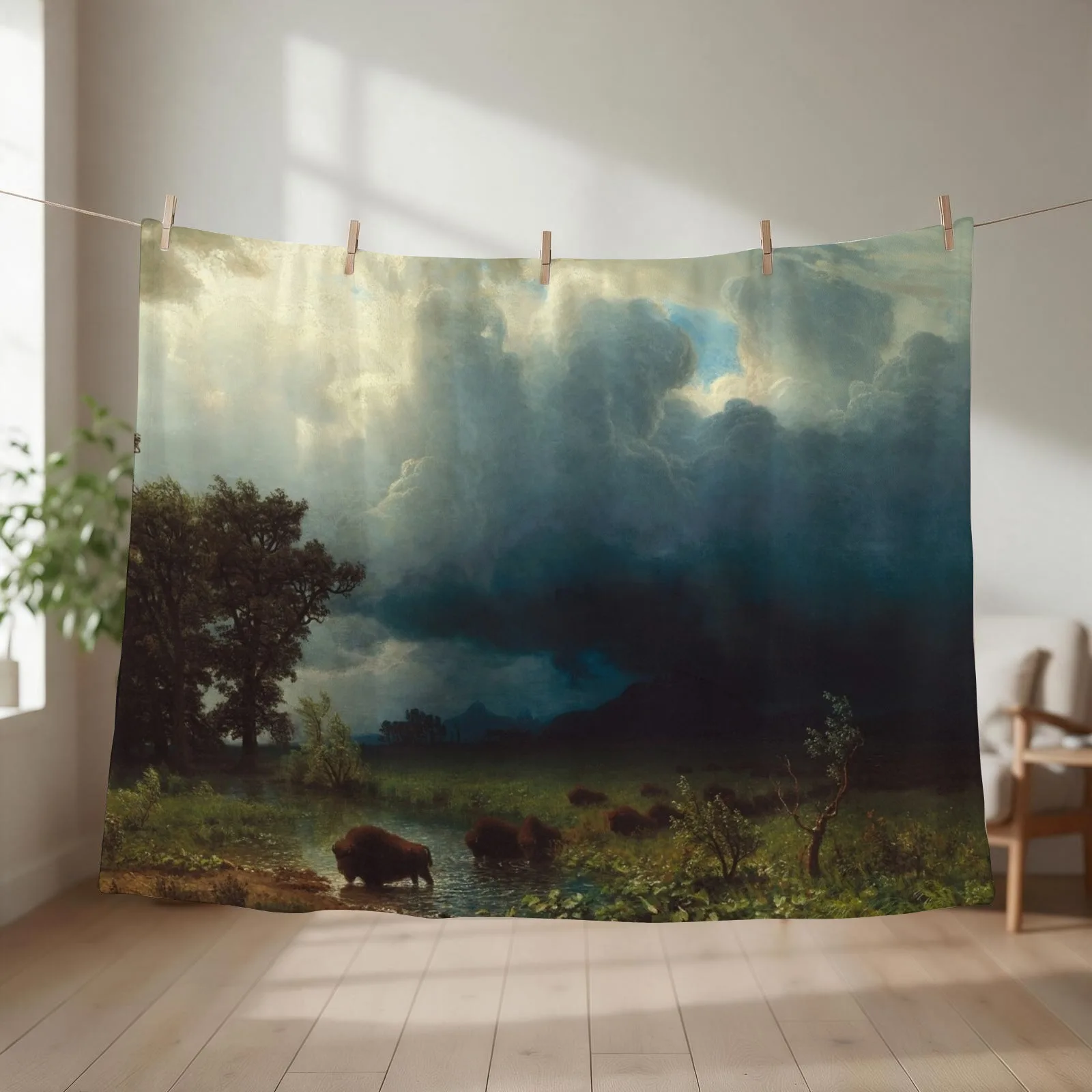 Buffalo Trial, The Impending Storm Albert Bierstadt 1869 Nature Art Throw Blanket