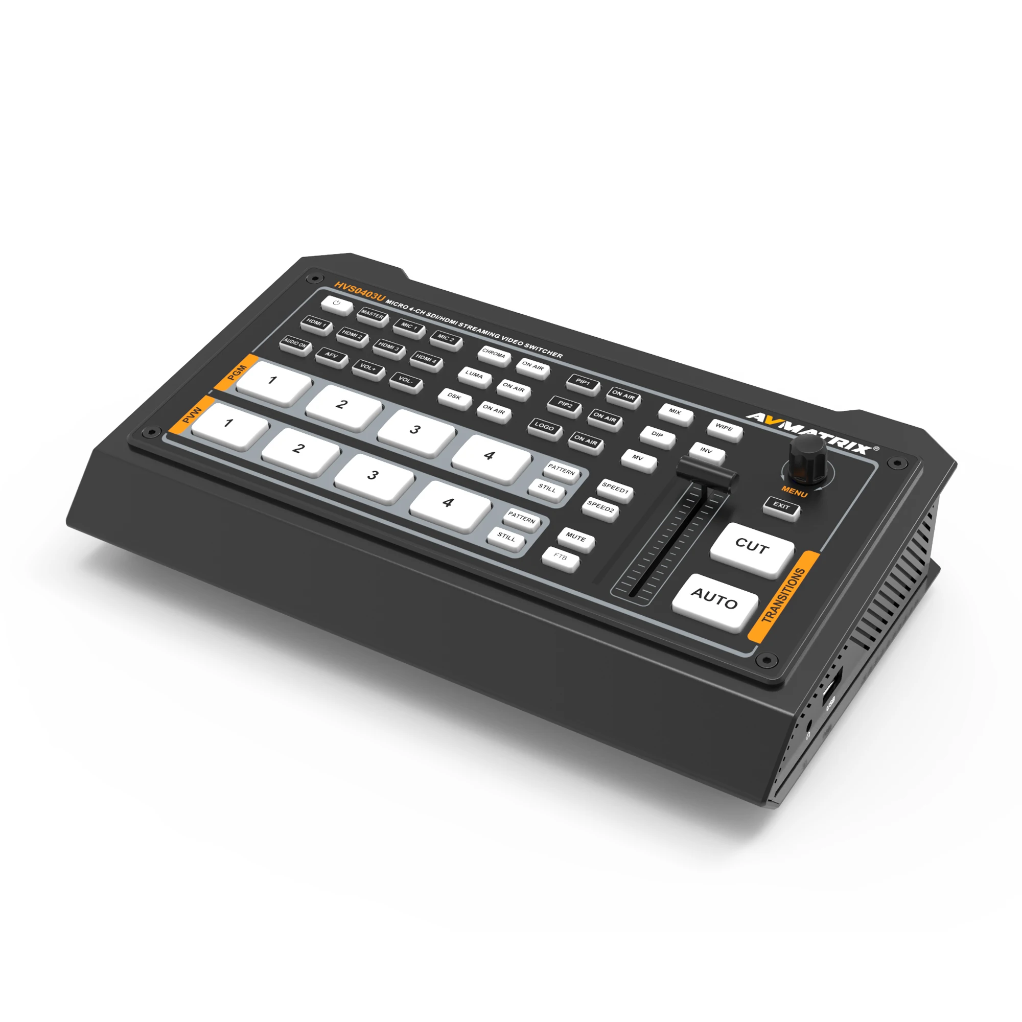 AVMATRIX HVS0403U 4-Channel Live Stream Video Switcher Metal Multi-Format HD/SDI 3G-SDI for Luma/Chroma Key T-bar/Auto/Cut