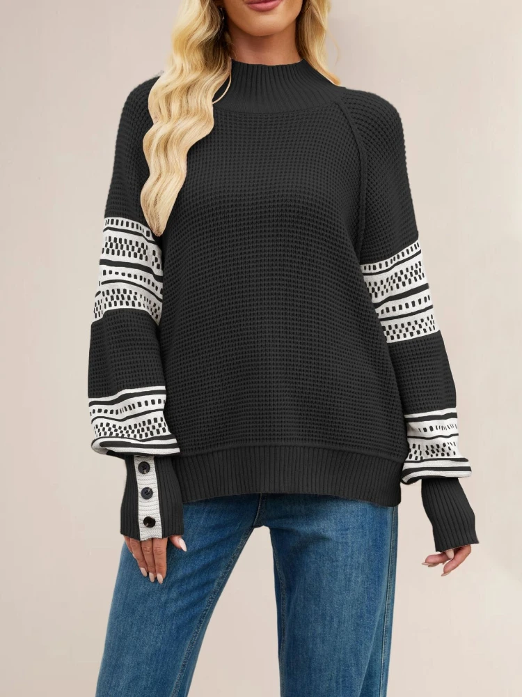 Новинка 2025 года, осенне-зимняя женская одежда в европейском и американском стиле, вязаный цветной полуводолазка, модный пуловер, свитер