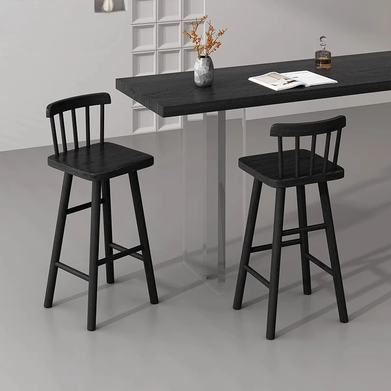 Wabi Sabi Black Bar Stool Home Kitchen Counter Height Chair Industrial Vintage Pub Stool with Backrest Rustic Cafe Dining Seat