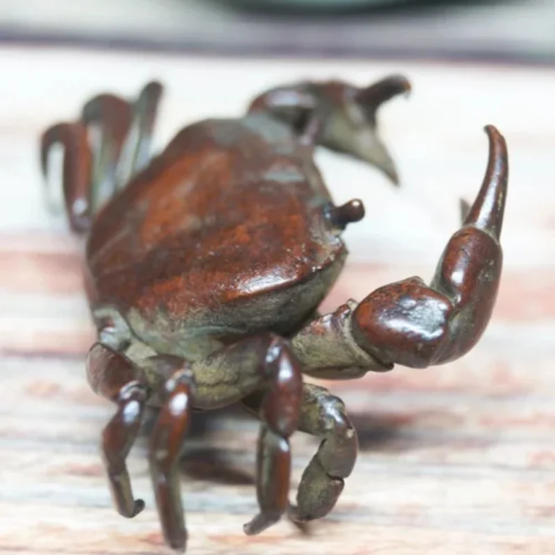 6.5cm Tea Pet Chinese Old Pure Copper Handwork Antique Crab Ornament Statue