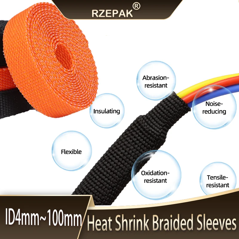 

1~10m Braided Cable Sleeve Diameter 4~100mm PET Heat Shrink Tube Insulation Flam Retardant Shrinkable Wire Wrap Sheath Organizer
