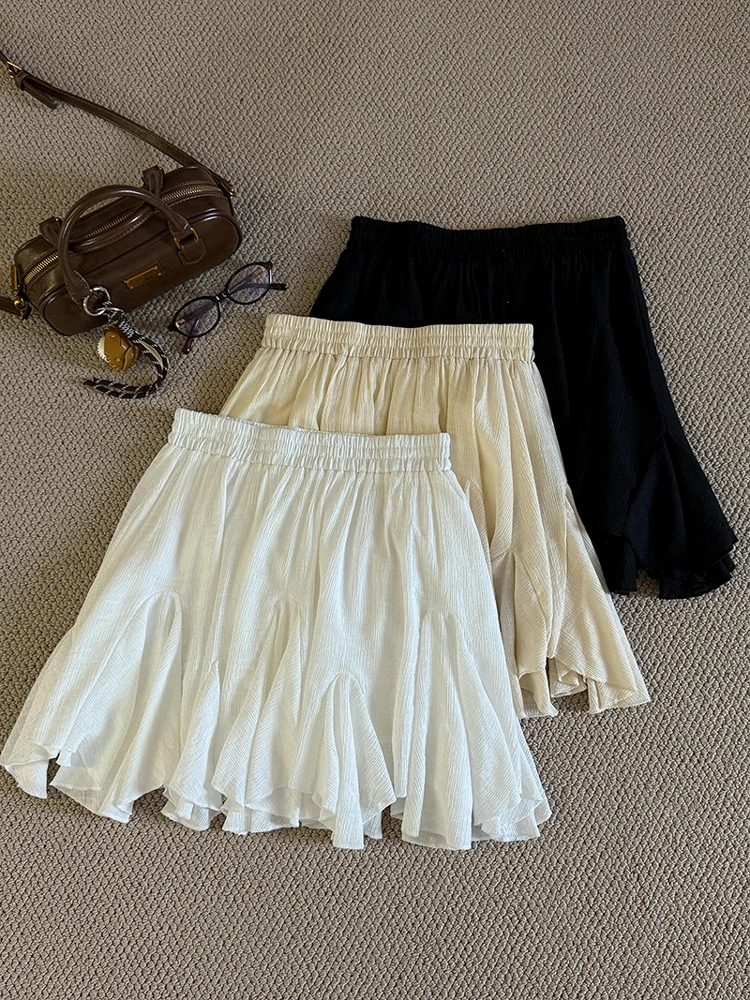

Ele Fi Tail f Skirt Women's Spring 2025 Sweet Unique Anti Exposure Drapey ort Skirt Korean Sle High Waist A-Line