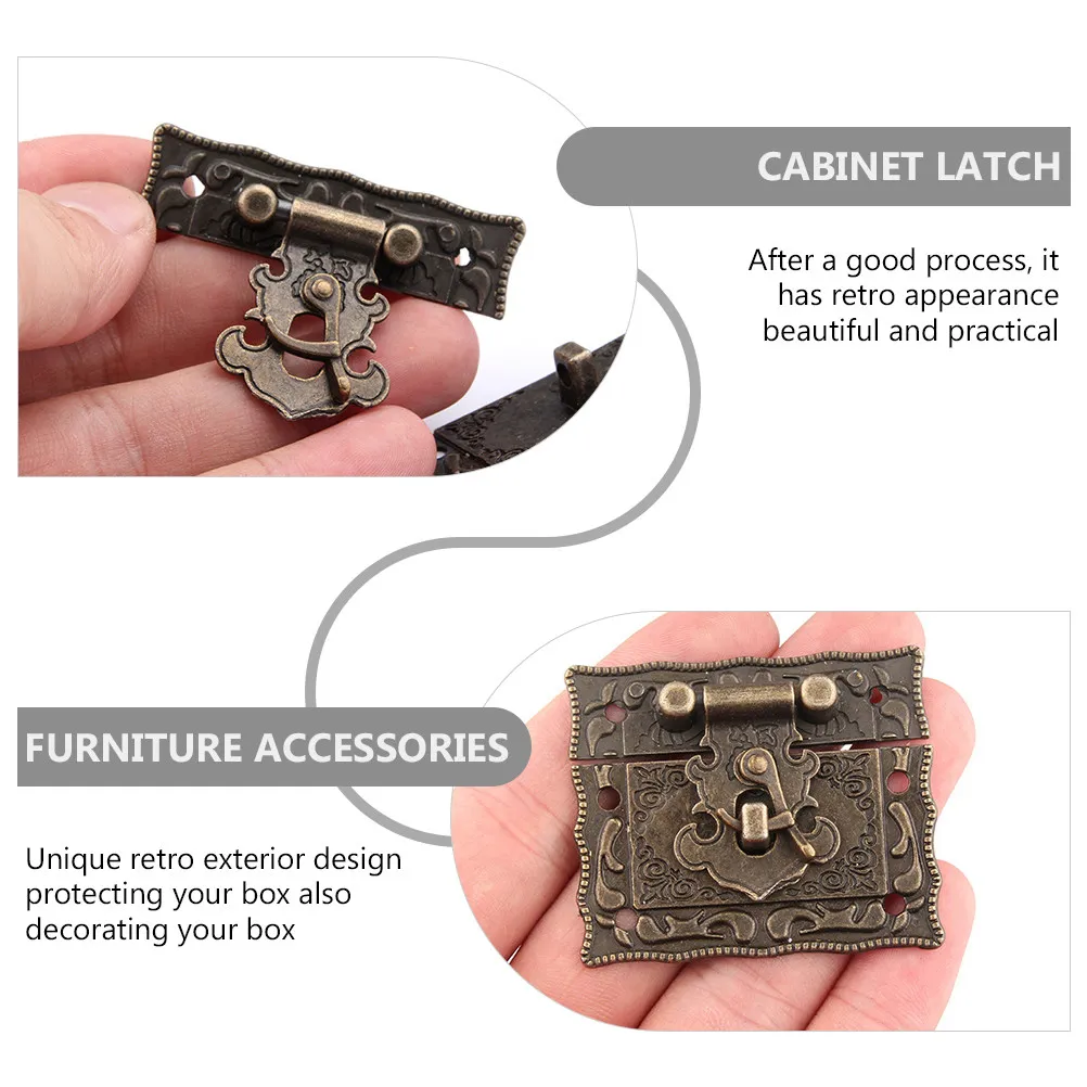 5Sets Retro Zinc Alloy Cabinet Latch Buckles Decorative Box Latch for Jewelry Vintage Wooden Cases Boxes Furniture